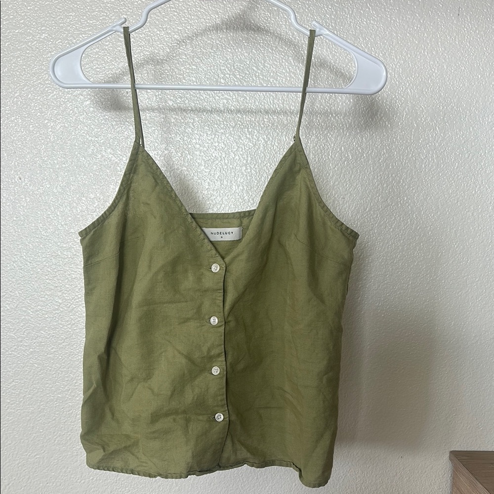 Nudelucy linen Olive Green Button-Up Cami Top